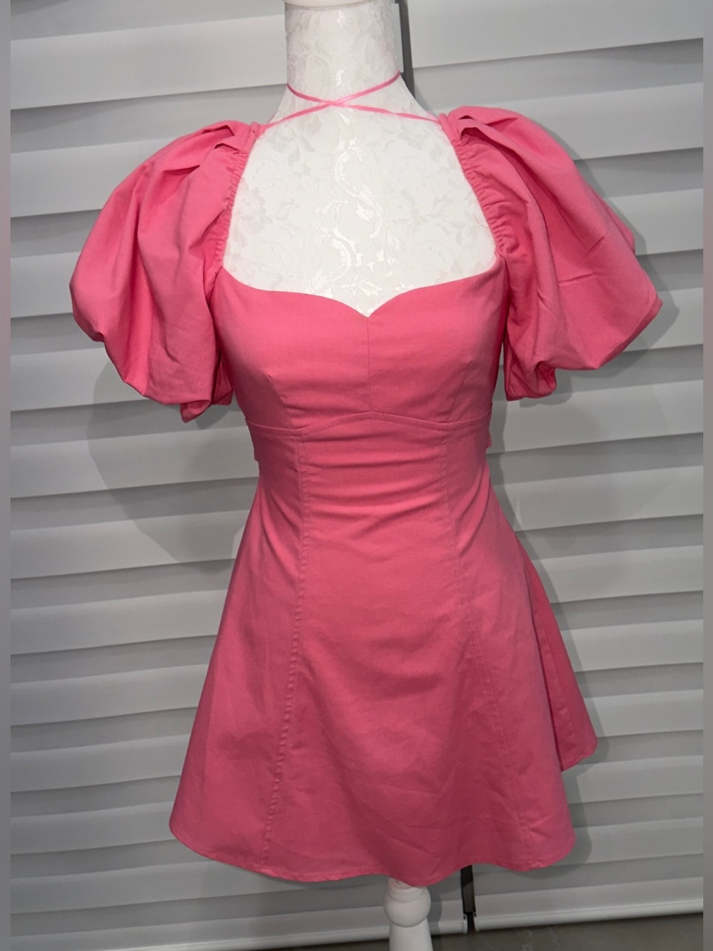 Pink Puff-Sleeve Mini Dress